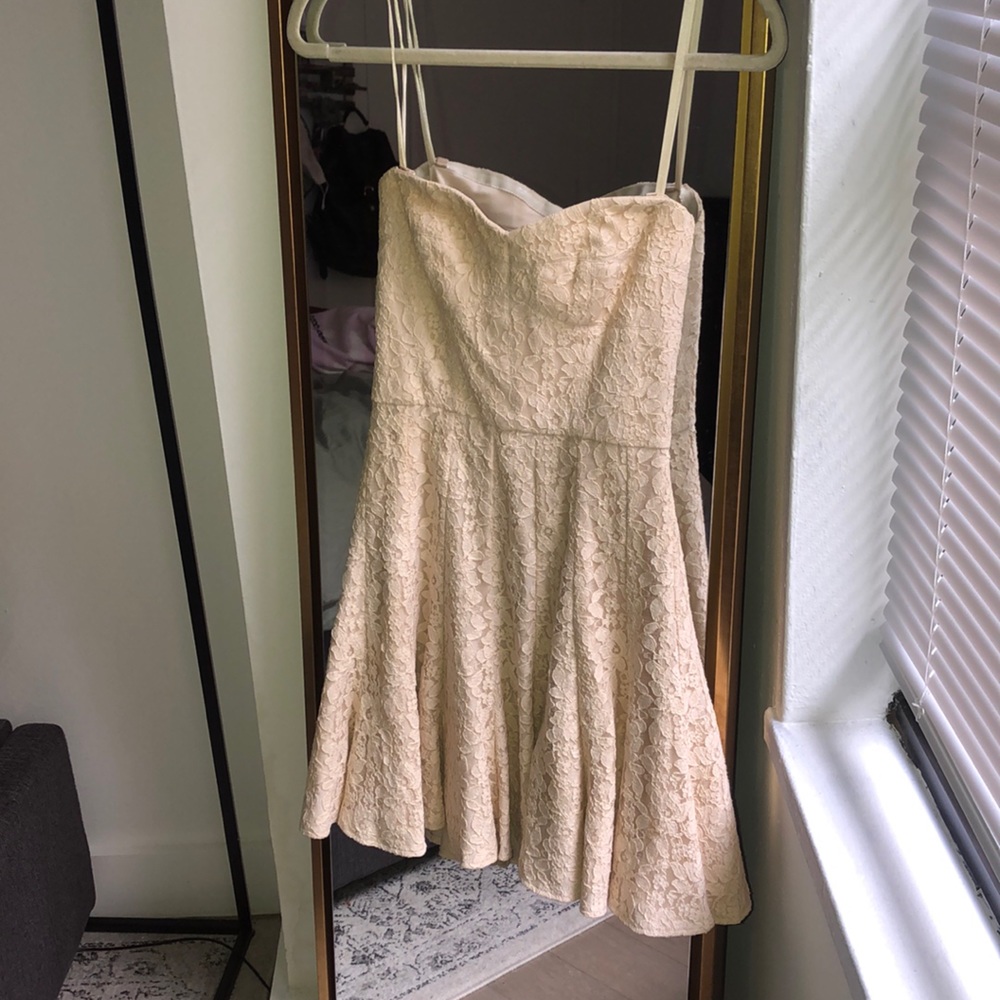 BCBG strapless off-white lace dress